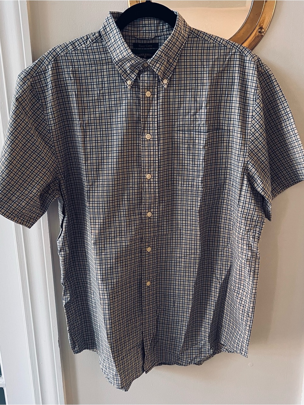 Saddlebred Short-Sleeve Button-Down Plaid Shirt - Blue & Tan Sz M